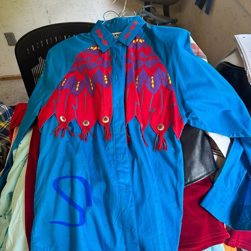 Vintage Blue and Red Western Shirt